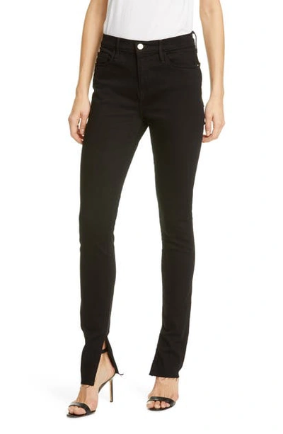 Frame Le Skinny De Jeanne Mid-rise Side Slit Jeans In Film Noir