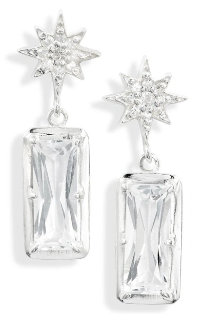 Anzie Starburst White Topaz Drop Earrings In Silver/ White