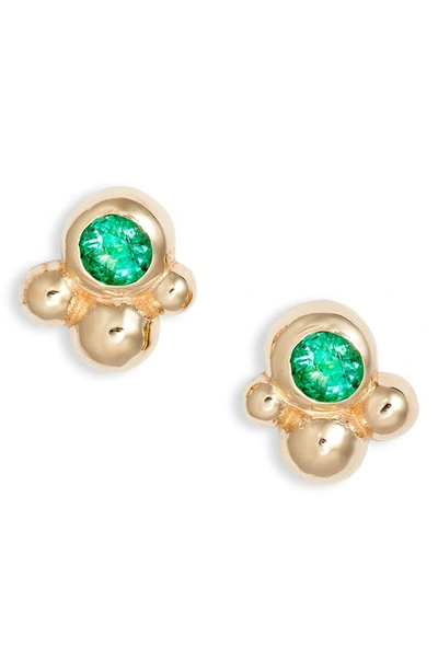 Anzie Bonheur Bubbling Brook 14k Gold Stud Earrings In Yellow Gold/ Green