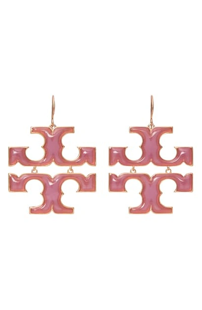 Tory Burch Logo Drop Earrings In Pink