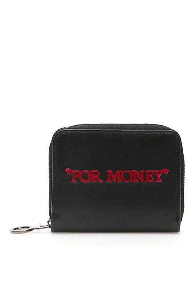 Off-white Zip-around Purse "for Money" In Black,fuchsia