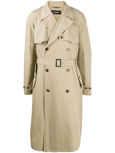 Dolce & Gabbana Double-breasted Trench Coat In Beige