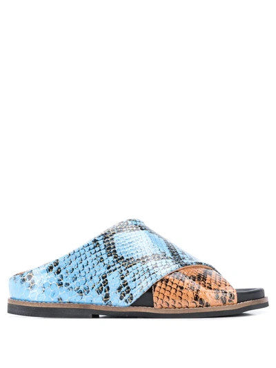 Ganni Snake-effect Crossover Sandals In Multi