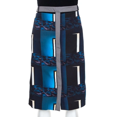 Pre-owned Kenzo Multicolor Abstract Print Side Slit Detail Fitted Skirt M