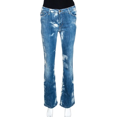 Pre-owned Just Cavalli Blue Acid Washed & Distressed Denim Straight Fit Jeans S