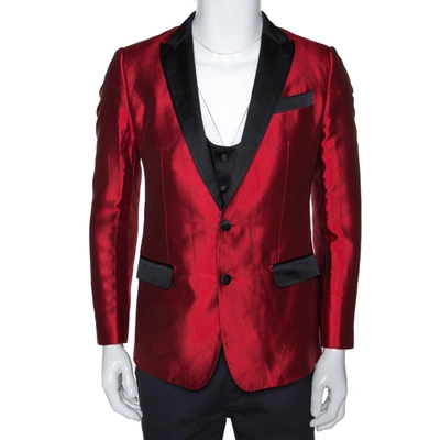 Pre-owned Dolce & Gabbana Red Silk Martini Vest And Tuxedo Blazer Set S