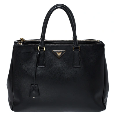 Pre-owned Prada Black Saffiano Lux Leather Large Double Zip Tote