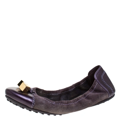 Pre-owned Louis Vuitton Purple Suede And Leather Dice Scrunch Ballet Flats Size 39