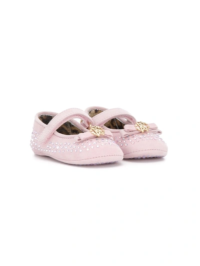 Roberto Cavalli Junior Babies' Crystal Embellished Pre-walker Shoes In Pink