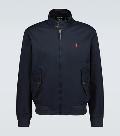 Polo Ralph Lauren Baracuda Player Logo Cotton Harrington Jacket In Navy In Blue