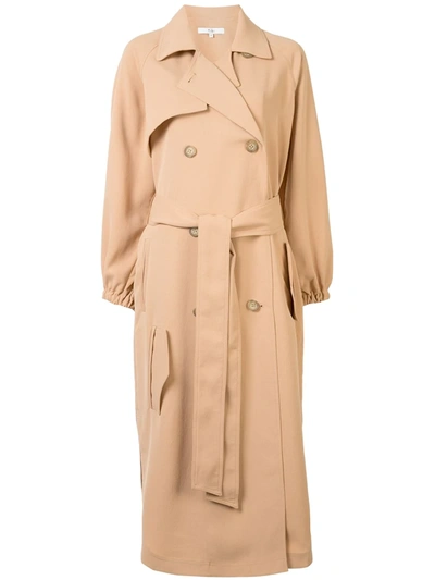 Tibi Twill Belted Trenchcoat In Brown