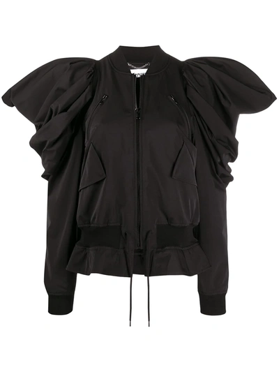 Moschino Ruffled-sleeve Bomber Jacket In Black