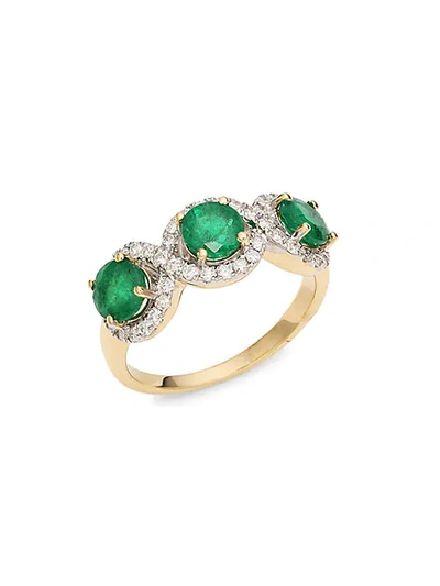 Saks Fifth Avenue 14k Yellow Gold Emerald & Diamond Trio Ring