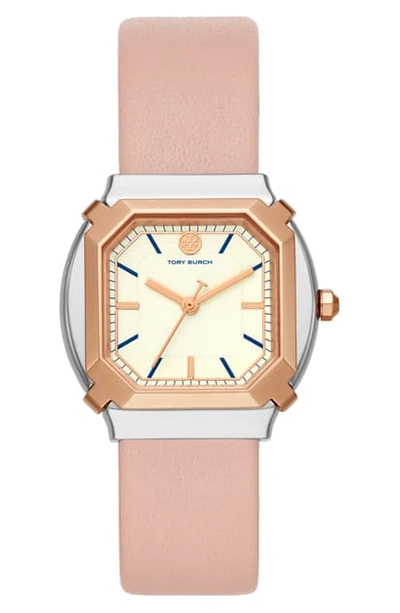 Tory Burch The Blake Rose Goldtone Stainless Steel & Leather Strap Watch In Pink/gold/silver