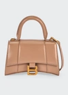 Balenciaga Hour Xs Shiny Box Calf Top-handle Bag In Sand