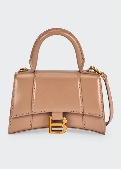 Balenciaga Hour Xs Shiny Box Calf Top-handle Bag In Sand