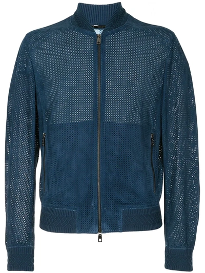 Dolce & Gabbana Perforated Bomber Jacket In Blue