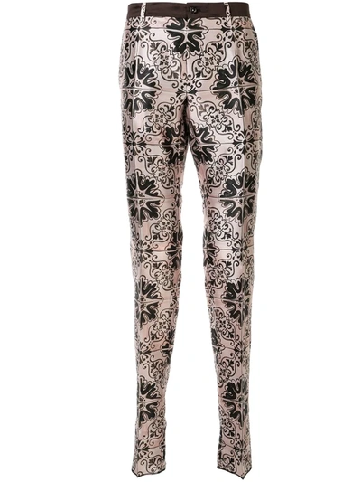 Dolce & Gabbana Maiolica Print Trousers In Pink