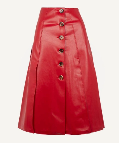 A.w.a.k.e. Faux-leather Button-up Pleated Skirt In Red