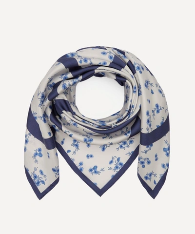 Loewe Flower Print Silk Scarf In Blue