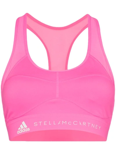 Adidas By Stella Mccartney Performance Essentials Logo-print Stretch-jersey Sports Bra In Solar Pink