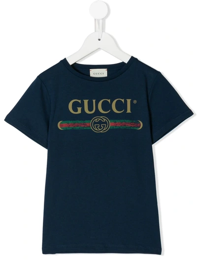Gucci Kids' Logo Print T-shirt In Blue