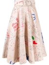 Msgm Doodle-print Full Midi Skirt In Neutrals