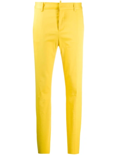 Dsquared2 Pleated-detail Slim-fit Trousers In Yellow