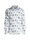 John Varvatos Cotton Floral Print Slim Fit Shirt In White/blue Stone
