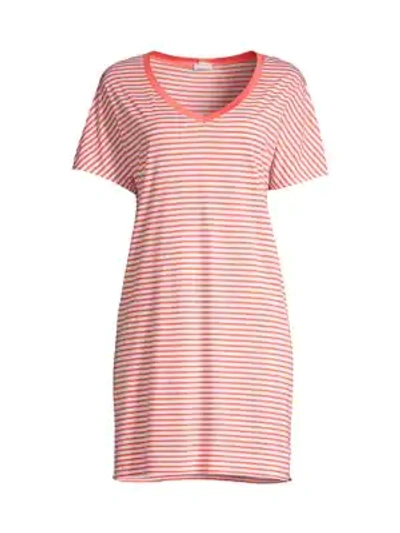 Hanro Laura Oversized Sleep Tee In Grapefruit Stripe