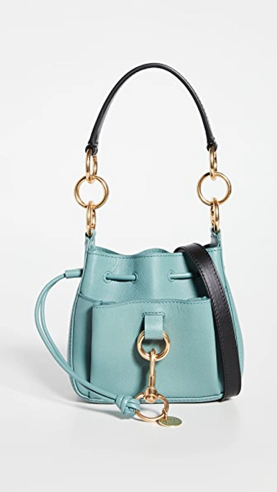 See By Chloé See By Chloe Tony Small Leather Crossbody In Mineral Blue/gold