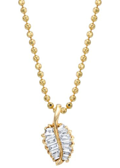 Anita Ko 18k Yellow Gold Diamond Baguette Palm Leaf Necklace