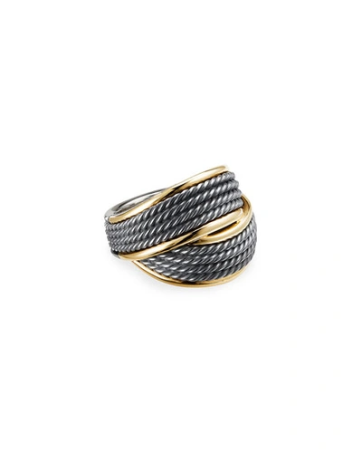 David Yurman Origami 18k Gold Crossover Ring With Blackened Sterling Silver In Black Rhodium