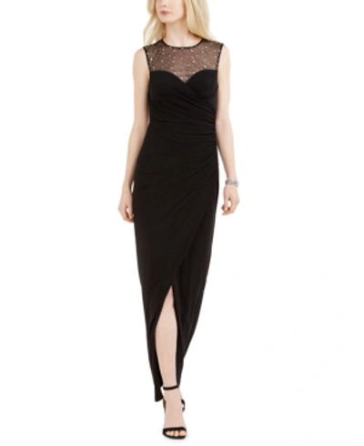 Vince Camuto Petite Sweetheart Embellished Illusion Gown In Black