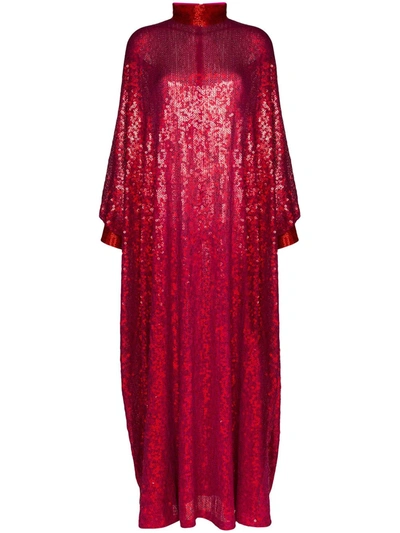 Ashish High Neck Sequin Kaftan Gown In Pink