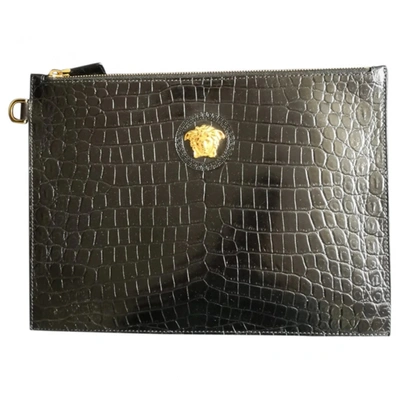 Pre-owned Versace Black Crocodile Clutch Bag