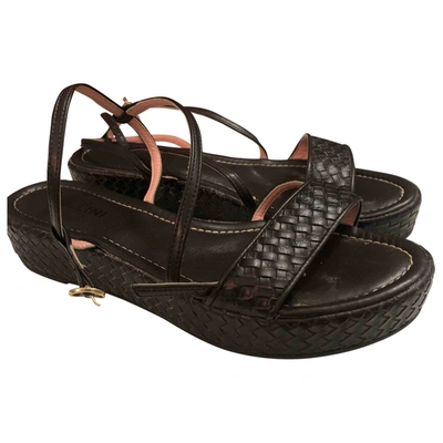 Pre-owned Pollini Patent Leather Sandal In Brown