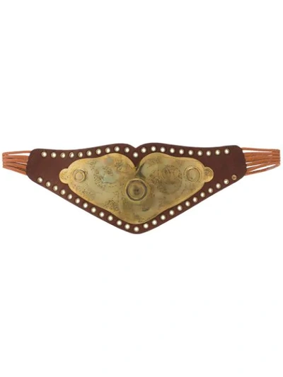 Pre-owned Dior 2001  Front Plaque Curved Belt In Brown