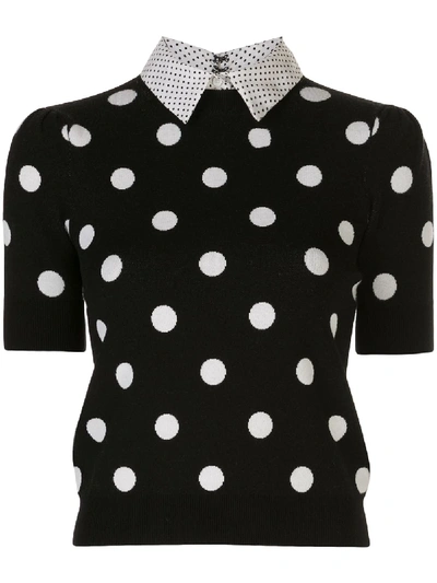 Alice And Olivia Brady Collared Puff Sleeve Jumper In Black