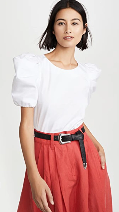 Alice And Olivia Bernice Gathered Sleeve Top In White