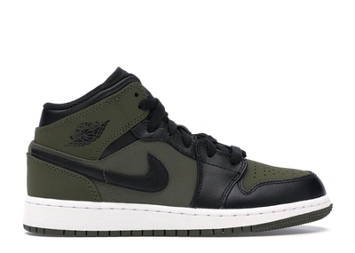 Pre-owned Jordan 1 Mid Olive Canvas Black (gs) In Olive Canvas/black-white