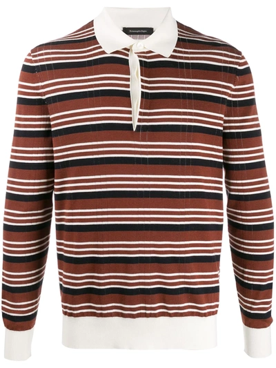 Ermenegildo Zegna Striped Polo Shirt In Brown