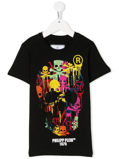 Philipp Plein Kids' Ss Skull Embellished T-shirt In Nero
