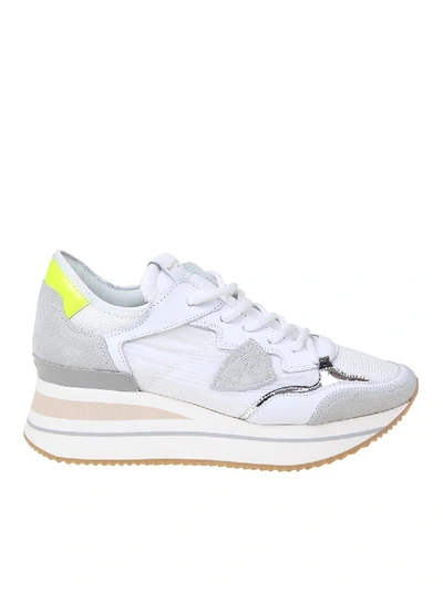 Philippe Model Triomphe Sneakers In Suede And Nylon In White