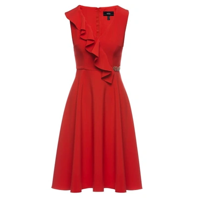 Nissa Red Front Ruffle Detail Midi Dress