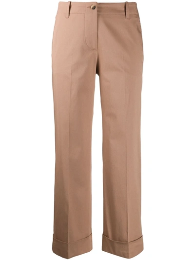 Alberto Biani Turn-up Cuff Cropped Trousers In Brown