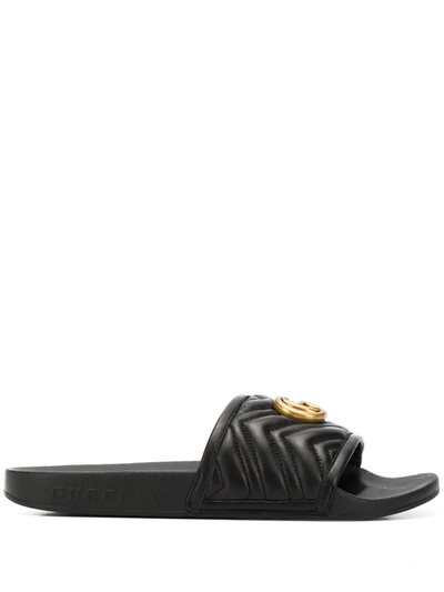 Gucci Gg Marmont Slides In Black