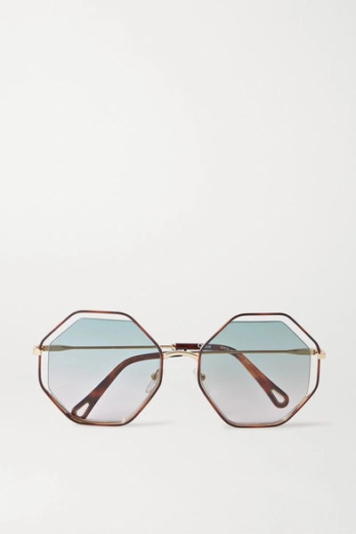 Chloé Poppy Octagon-frame Tortoiseshell Acetate And Gold-tone Sunglasses In Blue