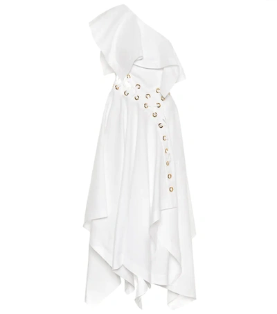 Alexander Mcqueen One-shoulder Eyelet-embellished Ruffled Linen-poplin Gown In White