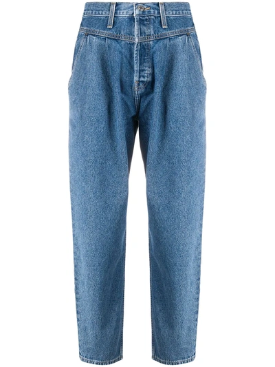 Re/done + Savi Pleated High-rise Tapered Jeans In Blue